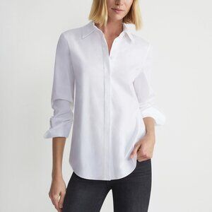 Lafayette 148 New York White Stretch Cotton Straight Shirt Size S